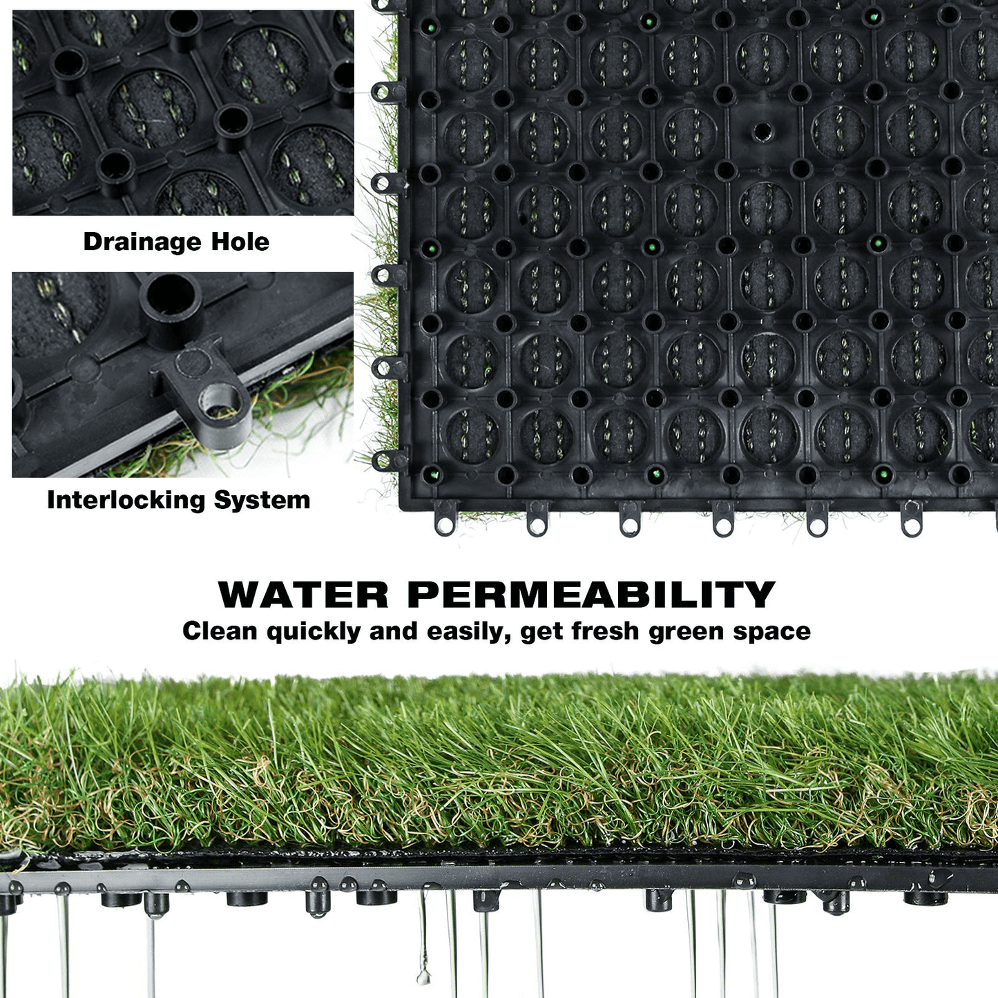 XLX TURF Artificial Grass Tiles Interlocking Turf Deck Set